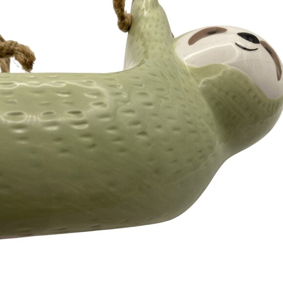 Ceramic Hanging Sloth Planter Pot Jute Rope Sage Green Animal Succulent Holder - Picture 5 of 8